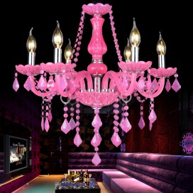 6 Light Pink Candle Style Crystal Chandelier