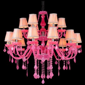 18 Light (12+6) 2 Tiers Pink Candle Style Crystal Chandelier