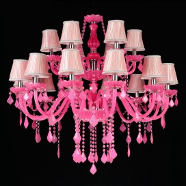 18 Light (12+6) 2 Tiers Pink Candle Style Crystal Chandelier