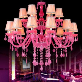 18 Light (12+6) 2 Tiers Pink Candle Style Crystal Chandelier