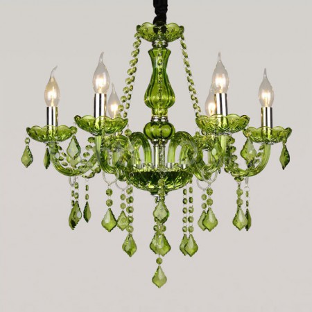 6 Light Green Candle Style Crystal Chandelier