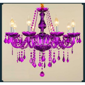 8 Light Purple Candle Style Crystal Chandelier