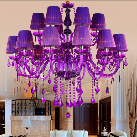 18 Light (12+6) 2 Tiers Purple Candle Style Crystal Chandelier