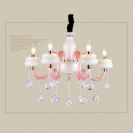 6 Light Pink Kids Room Candle Style Crystal Chandelier