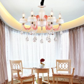 6 Light Pink Kids Room Candle Style Crystal Chandelier