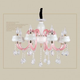 8 Light Pink Kids Room Candle Style Crystal Chandelier