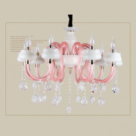 10 Light Pink Kids Room Candle Style Crystal Chandelier