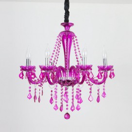 6 Light Purple Candle Style Crystal Chandelier