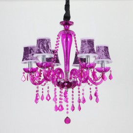 6 Light Purple Candle Style Crystal Chandelier