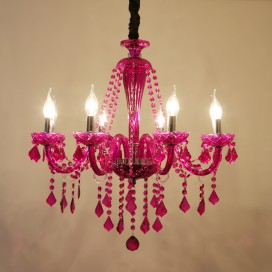 8 Light Purple Candle Style Crystal Chandelier