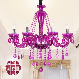 8 Light Purple Candle Style Crystal Chandelier