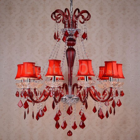 10 Light Red Candle Style Crystal Chandelier