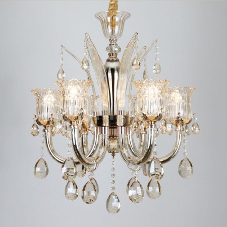 6 Light Silver Candle Style Crystal Chandelier