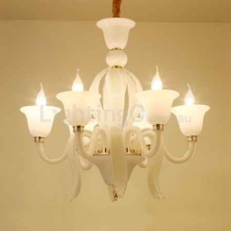 6 Light White Candle Style Crystal Chandelier