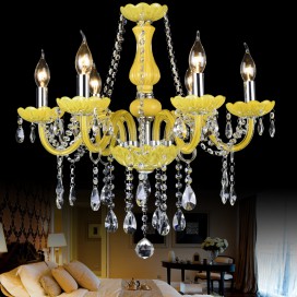 6 Light Yellow Candle Style Crystal Chandelier