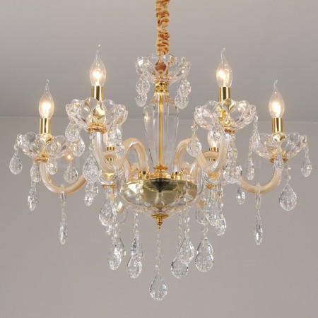 6 Light Champagne Candle Style Crystal Chandelier