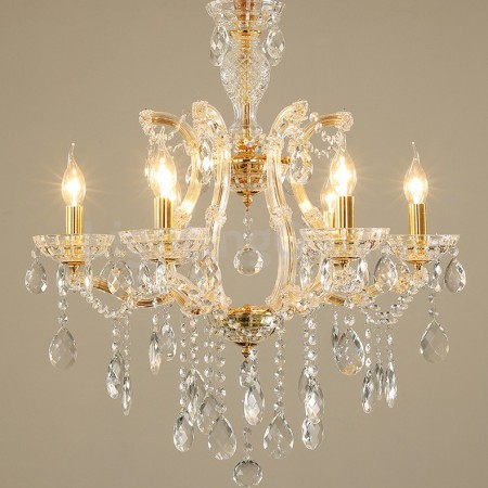 6 Light Gold Candle Style Crystal Chandelier