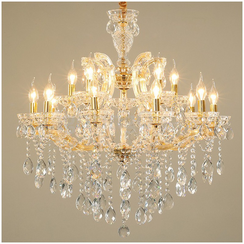 15 Light (10+5) 2 Tiers Gold Candle Style Crystal Chandelier ...