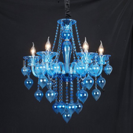 6 Light Blue Candle Style Crystal Chandelier