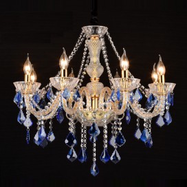 8 Light Gold Blue Candle Style Crystal Chandelier