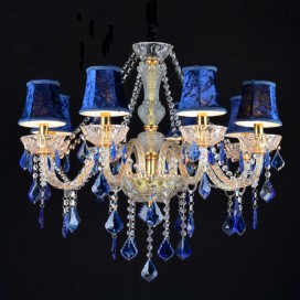 8 Light Gold Blue Candle Style Crystal Chandelier