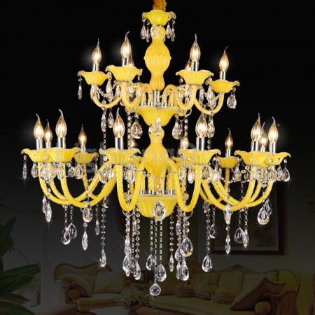 18 Light (12+6) 2 Tiers Yellow Candle Style Crystal Chandelier