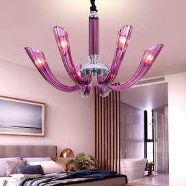 6 Light Purple Candle Style Crystal Chandelier