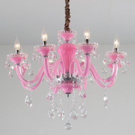 8 Light Pink Candle Style Crystal Chandelier