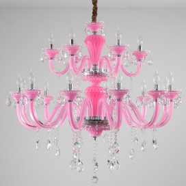 18 Light (12+6) 2 Tiers Pink Candle Style Crystal Chandelier