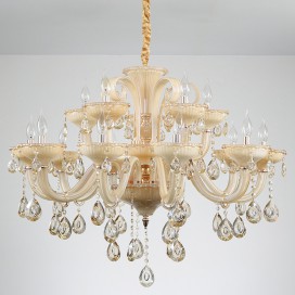 15 Light (10+5) 2 Tiers Champagne Candle Style Crystal Chandelier