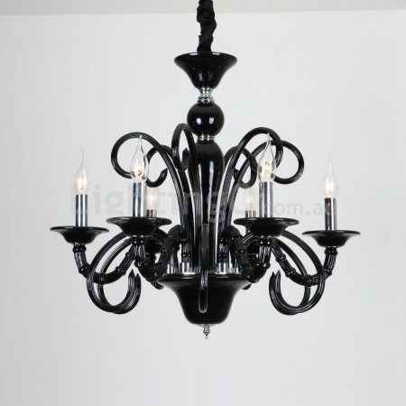 6 Light Red Black Candle Style Crystal Chandelier