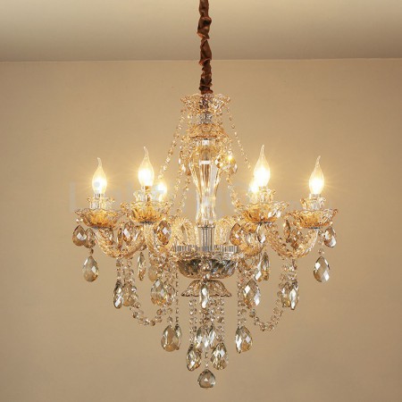 6 Light Cognac Colour Candle Style Crystal Chandelier