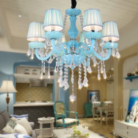 6 Light Nordic Style Blue Candle Style Crystal Chandelier