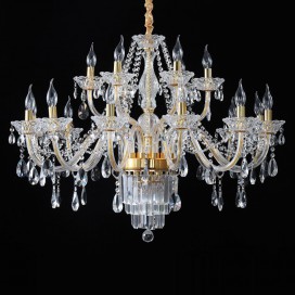 18 Light (12+6) One Tier Gold Candle Style Crystal Chandelier