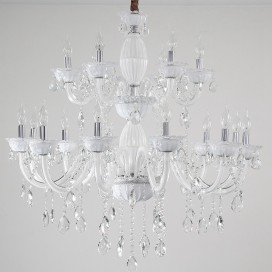 18 Light (12+6) 2 Tiers White Candle Style Crystal Chandelier