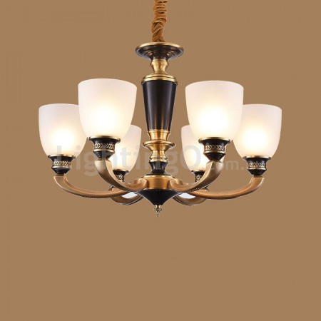 6 Light American Brass Retro Modern Chandelier