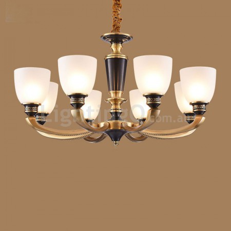 8 Light American Brass Retro Modern Chandelier