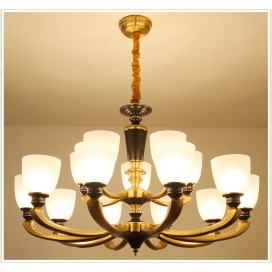 15 Light (10+5) 2 Tiers American Brass Retro Modern Chandelier