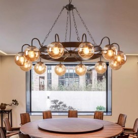 12 Light / 16 Light Industrial Style Steel Round Chandelier with Ball Shades