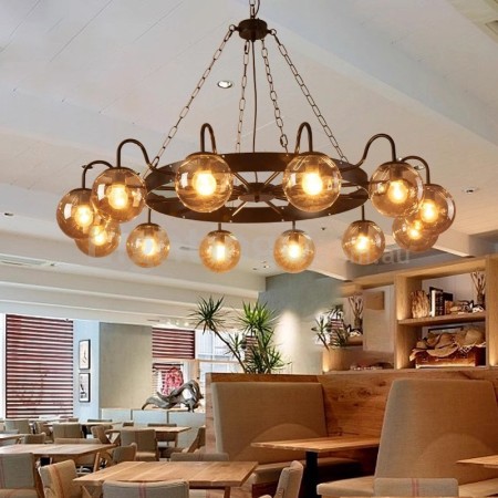 12 Light / 16 Light Industrial Style Steel Round Chandelier with Ball Shades