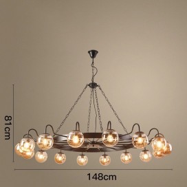 12 Light / 16 Light Industrial Style Steel Round Chandelier with Ball Shades