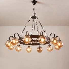 12 Light / 16 Light Industrial Style Steel Round Chandelier with Ball Shades