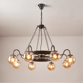 6 Light / 8 Light Industrial Style Steel Round Chandelier with Ball Shades