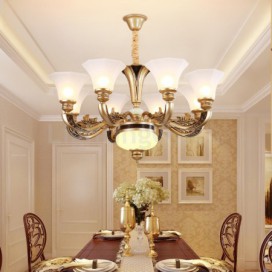 8 Light Retro Traditional Luxury Chandelier with Glass Shade