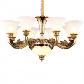 8 Light Retro Traditional Luxury Chandelier with Glass Shade