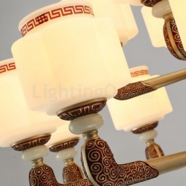 6 Light Retro Traditional Zinc Alloy Luxury Chandelier with Glass Shade