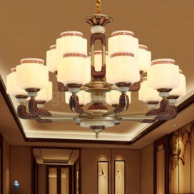 15 Light Retro Traditional Zinc Alloy Luxury Chandelier with Glass Shade