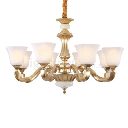 8 Light Retro Traditional Rustic Chandelier with Glass Shade