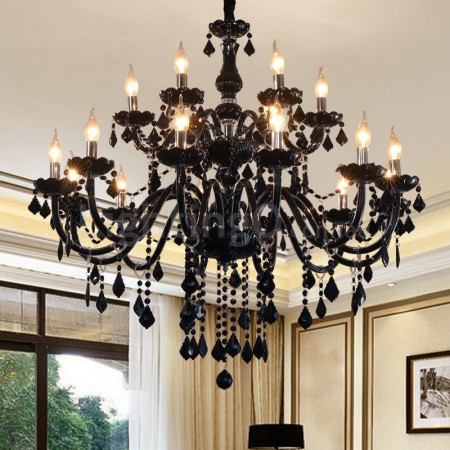 18 Light (12+6) 2 Tiers Black Candle Style Crystal Chandelier