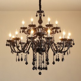 18 Light (12+6) 2 Tiers Black Candle Style Crystal Chandelier